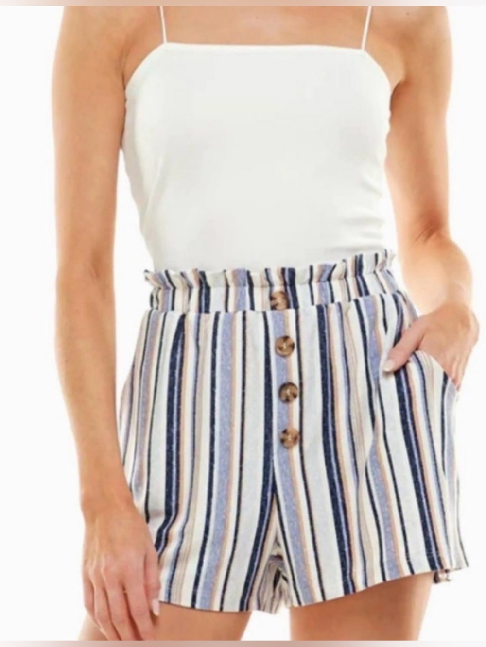 Ultra Flirt NET White Ribbed Tank Juniors Paper bag waist striped romper Sz S